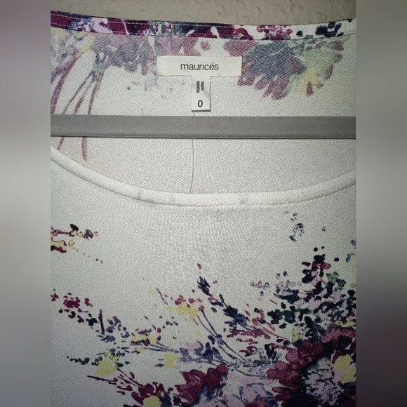 Maurices Blouse Floral Polyester Spandex Nylon Mesh Ivory Purple Scoop Sz 0 (xs) - Picture 4 of 8